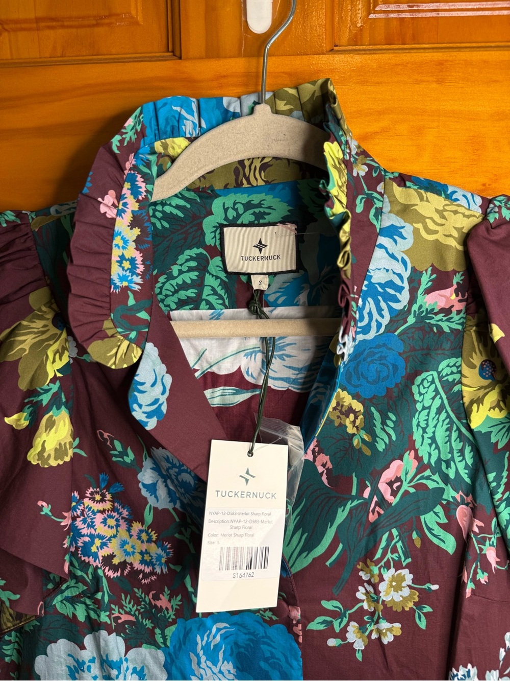 Tuckernuck Alice Verdant Floral Midi Dress Oxblood Ruffle Sleeve 100% Cotton S - Picture 3 of 11